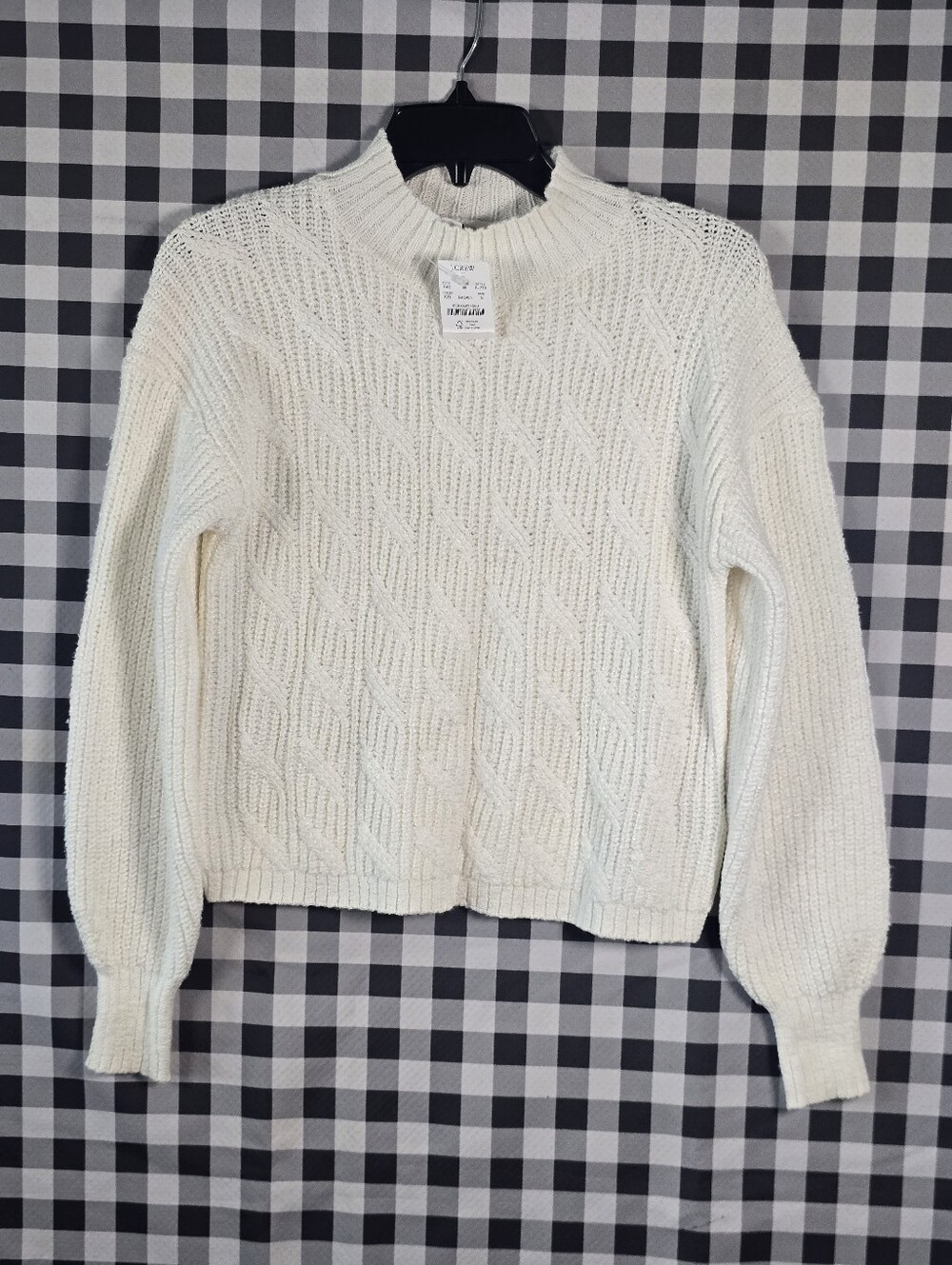 J.Crew NWT Cable Knit Sweater Women S Ivory Mock Neck Cotton Blend $98 Cozy